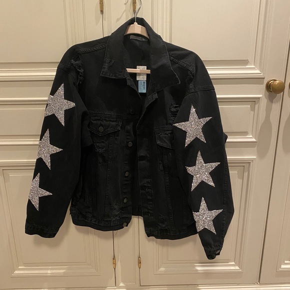 Carmar: Black Jean Jacket w/ Silver Stars - Picture 1 of 5
